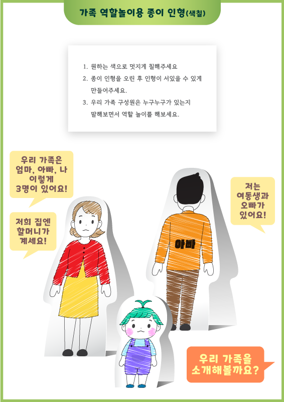 가족 역할놀이용 종이 인형 (색칠공부)