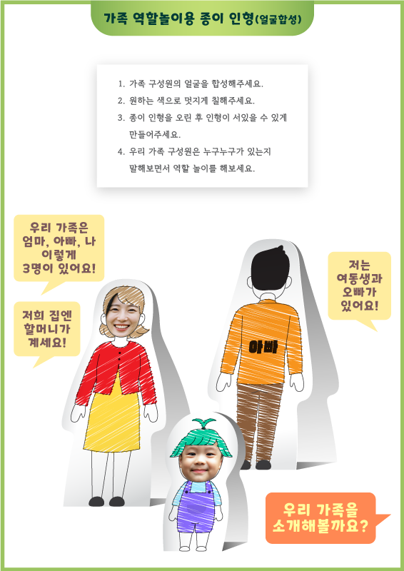가족 역할놀이용 종이 인형 (얼굴합성, 색칠공부)