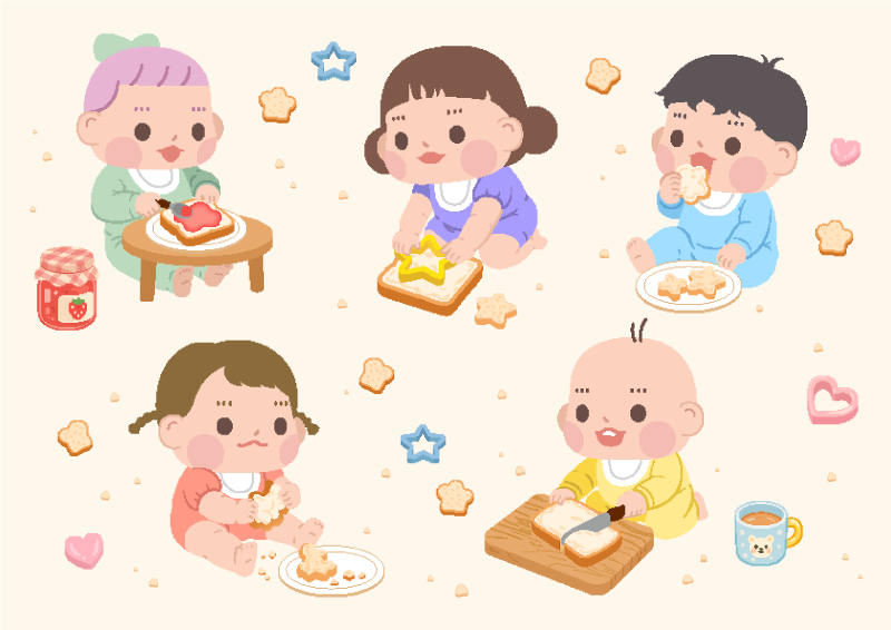 식빵 오감놀이 토스트 냠냠 컷도안 배경